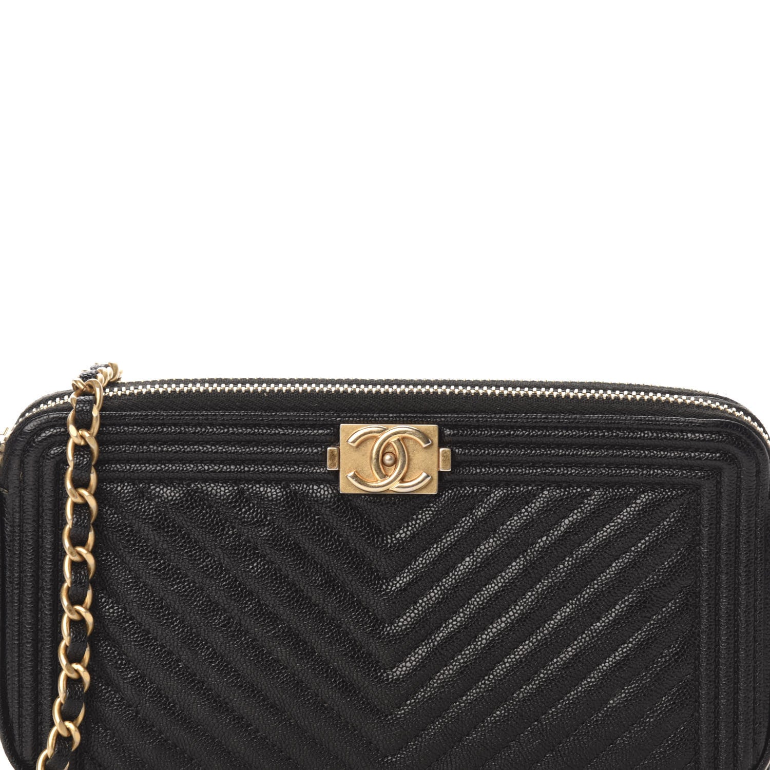 Chanel Caviar Chevron Small Boy Clutch With Chain Black 11 of 12