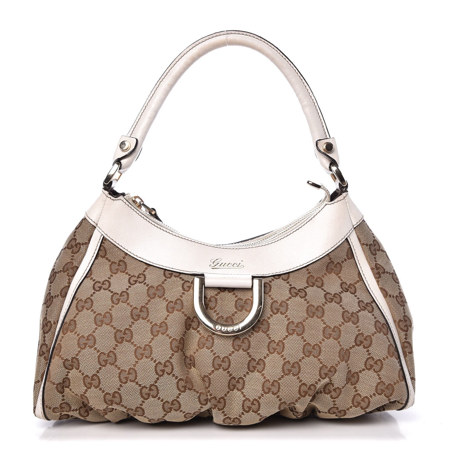 Gucci Monogram Medium D Gold Ring Hobo White 1 of 11