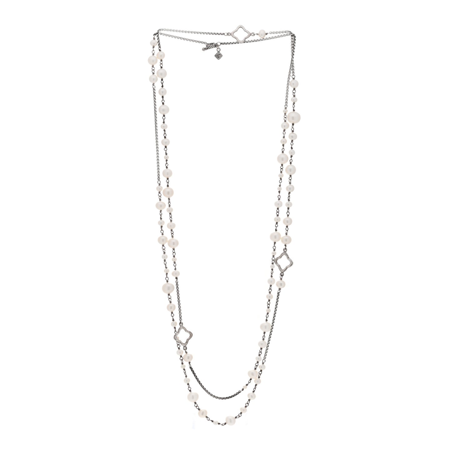 Sterling Silver Pearl 9mm Quatrefoil Long Chain Necklace