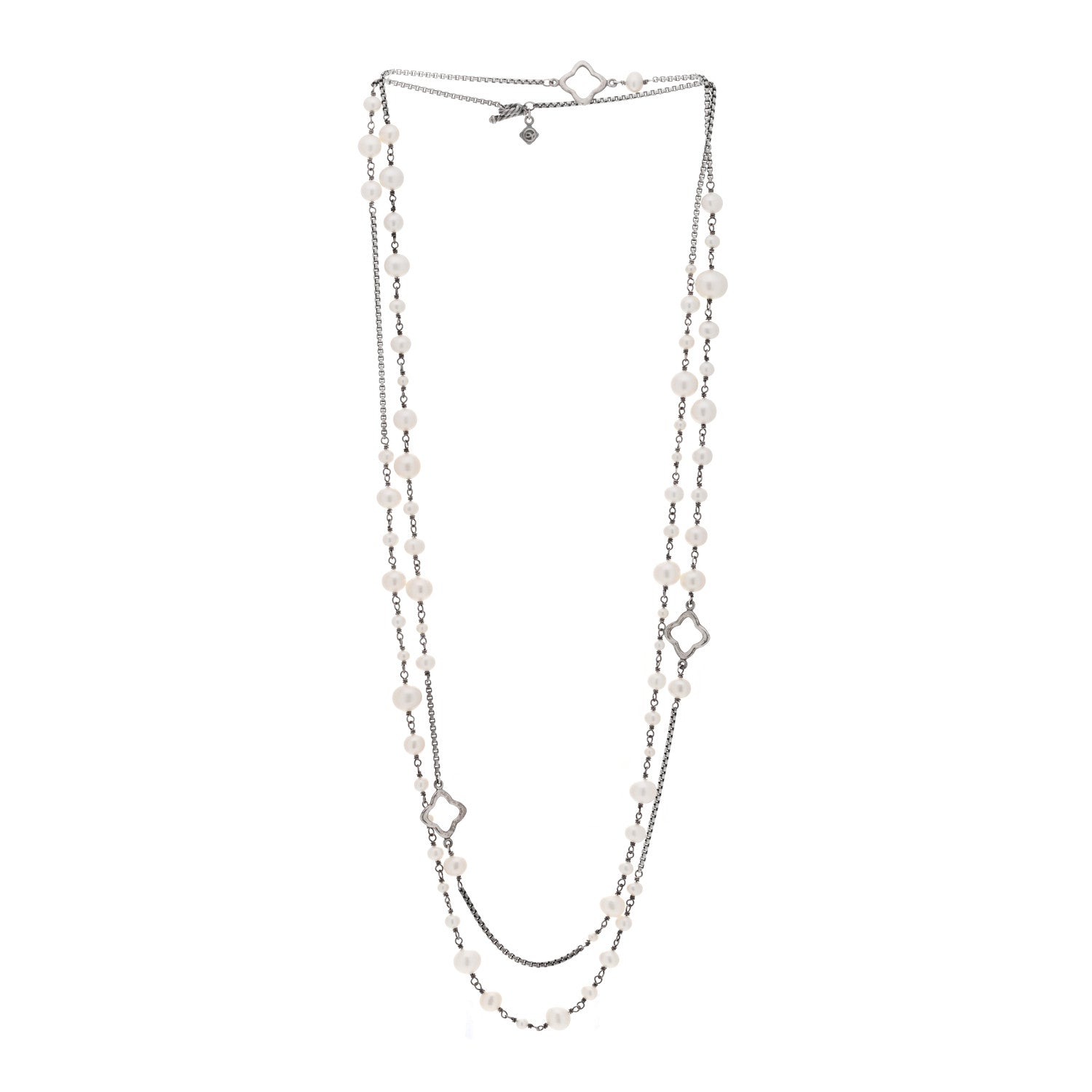 David Yurman Sterling Silver Pearl 9mm Quatrefoil Long Chain Necklace 3 of 6