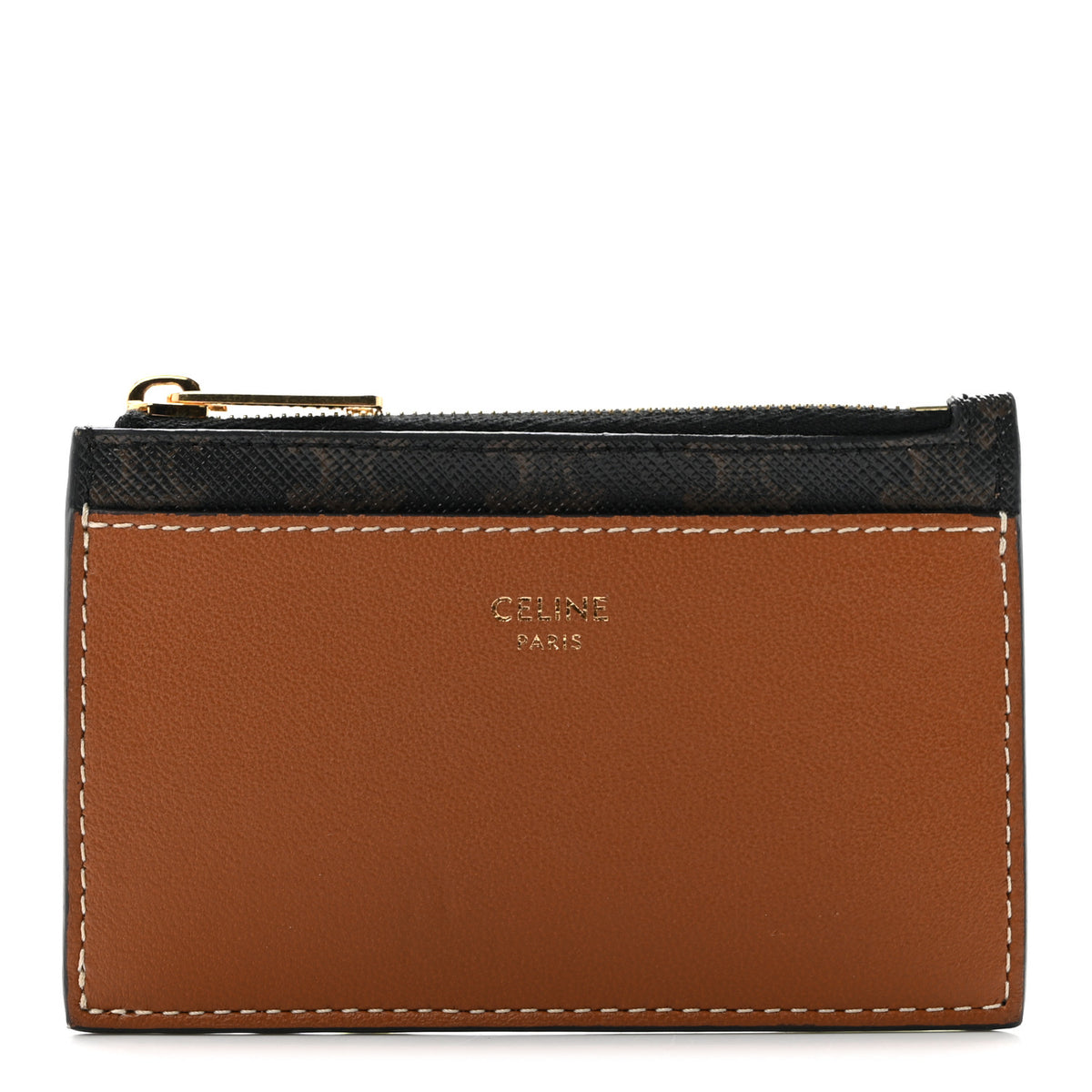 Triomphe Canvas Zipped Card Holder Tan