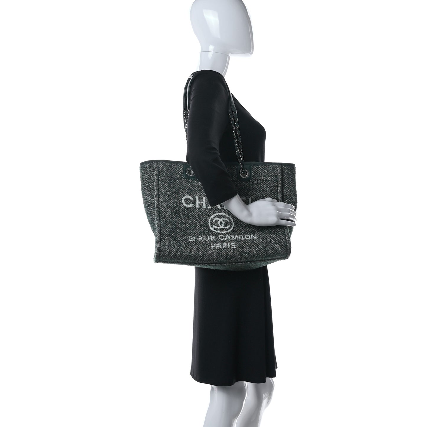 Mixed Fibers Calfskin Small Deauville Tote Green