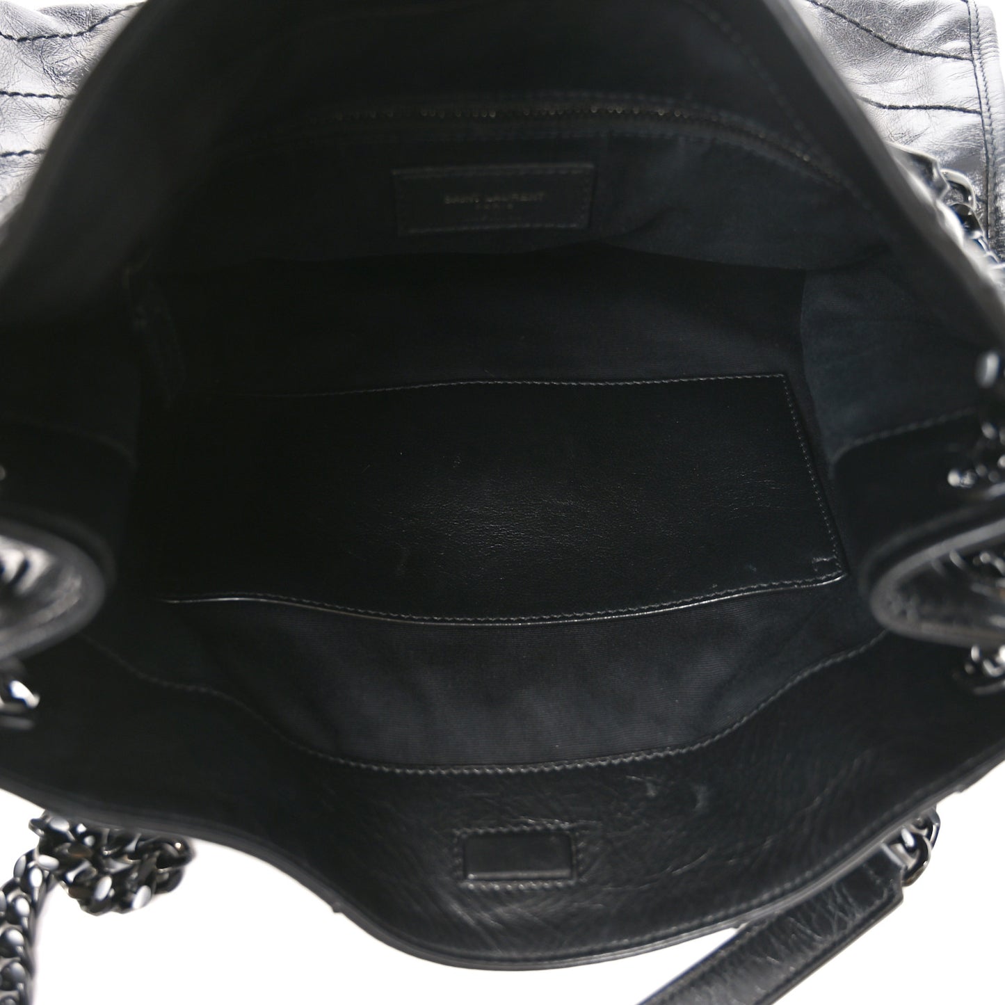 Crinkled Calfskin Matelasse Monogram Medium Niki Shopper Tote Black