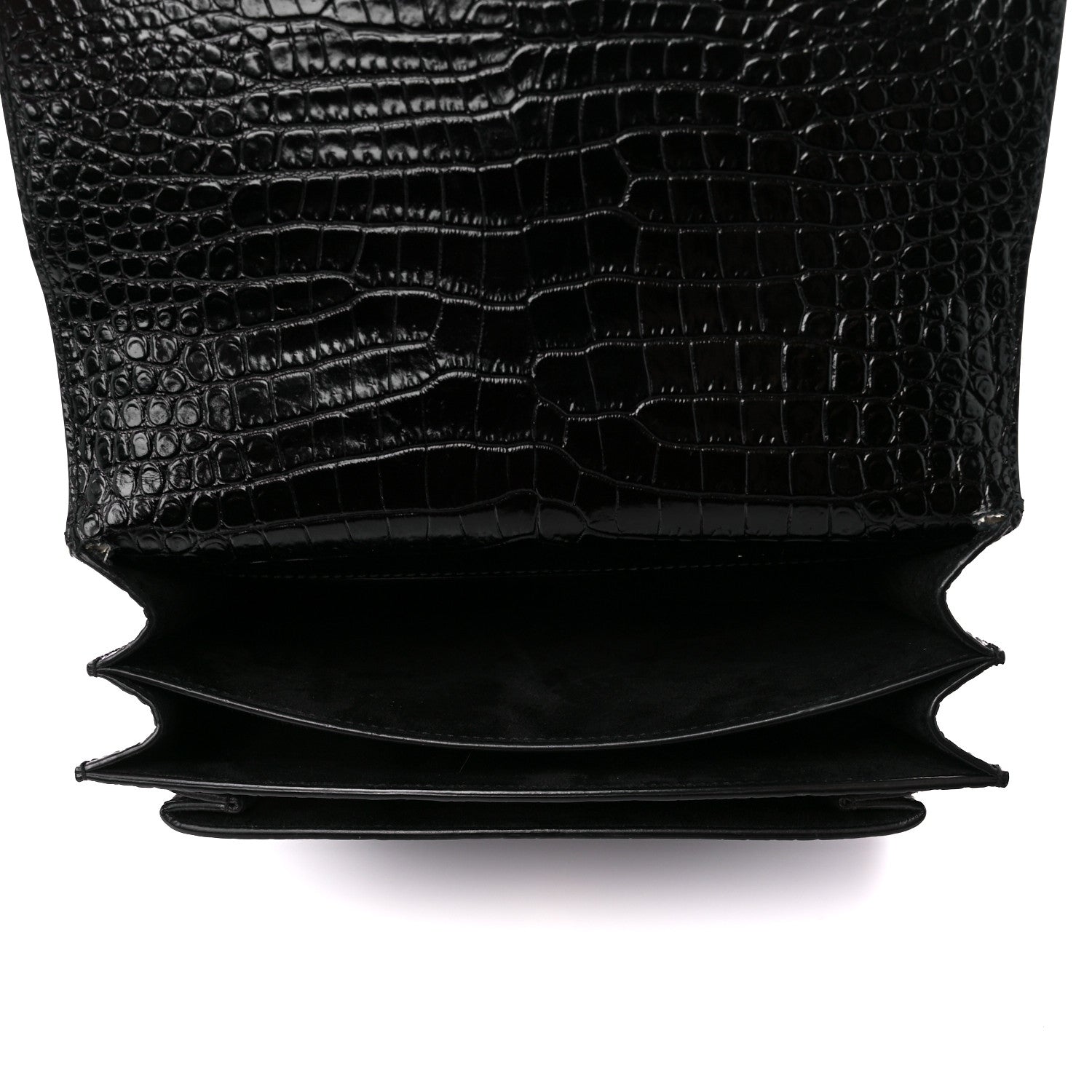 Saint Laurent Calfskin Crocodile Embossed Medium Monogram Sunset Black 7 of 16