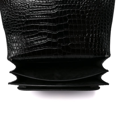 Saint Laurent Calfskin Crocodile Embossed Medium Monogram Sunset Black 7 of 16
