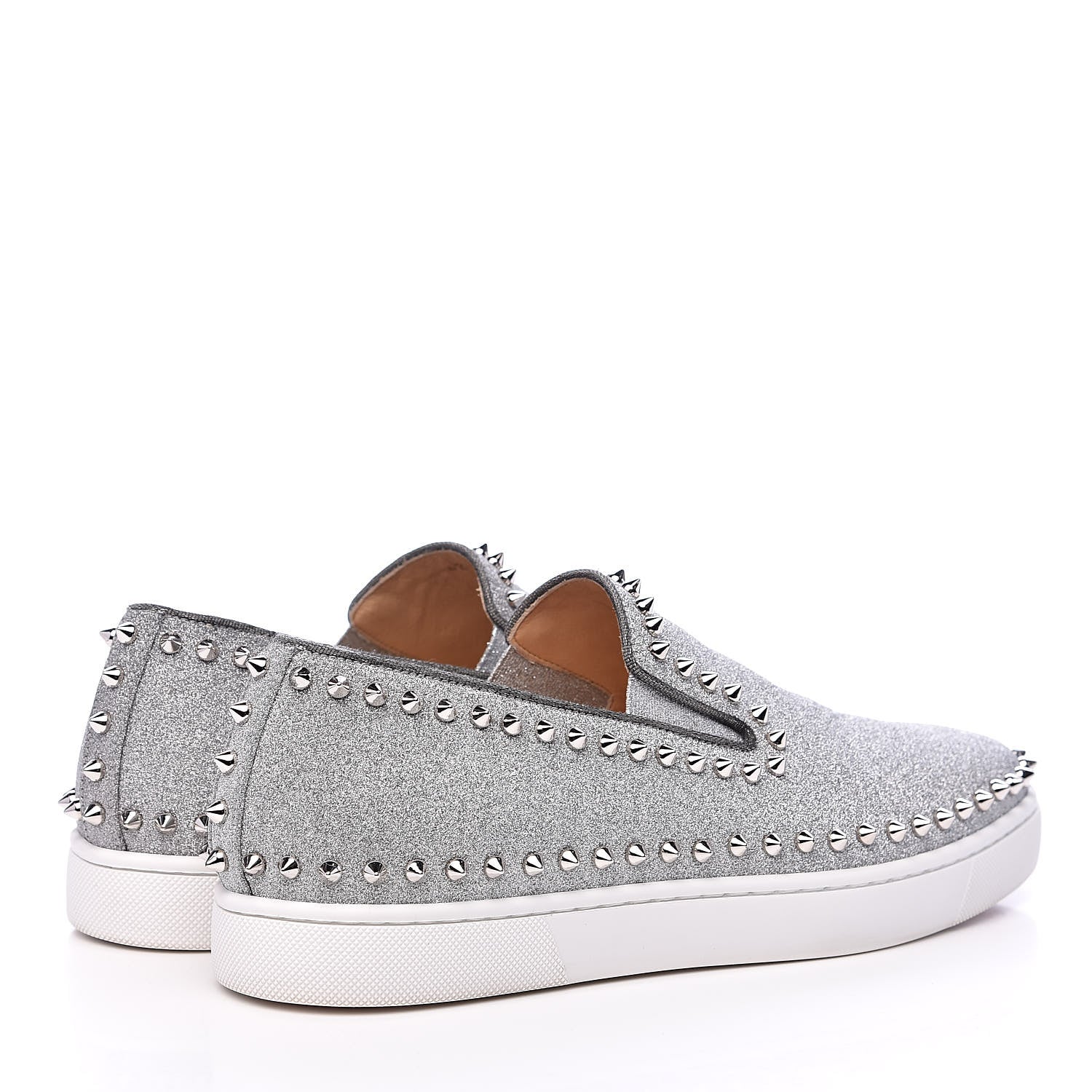 Christian Louboutin Calfskin Spikes Pik Boat Glitter Sneakers 42 Silver 4 of 9