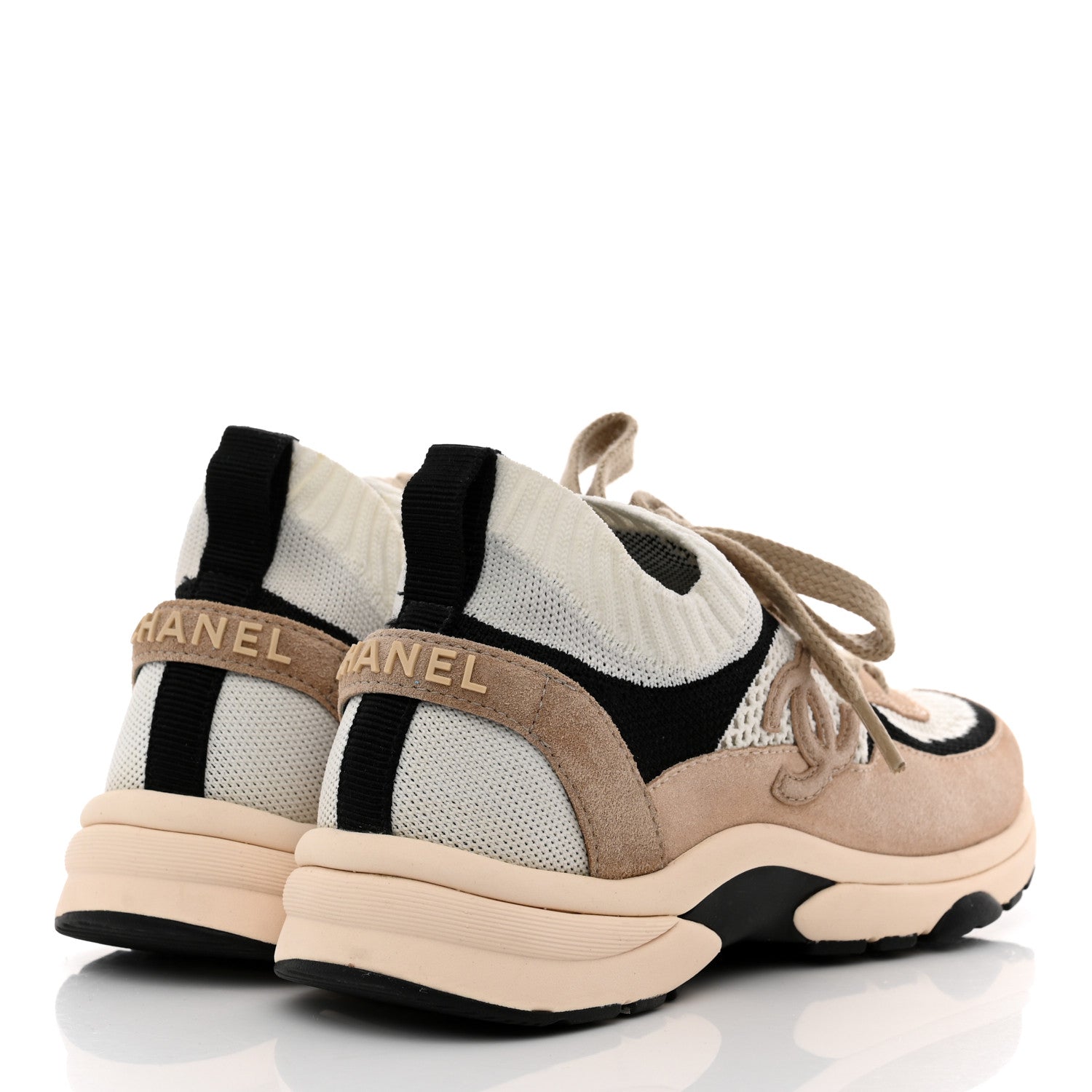 Chanel Mesh Suede Fabric Womens CC Sneakers 36 Light Pink White Black 4 of 9