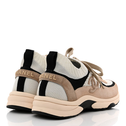 Chanel Mesh Suede Fabric Womens CC Sneakers 36 Light Pink White Black 4 of 9