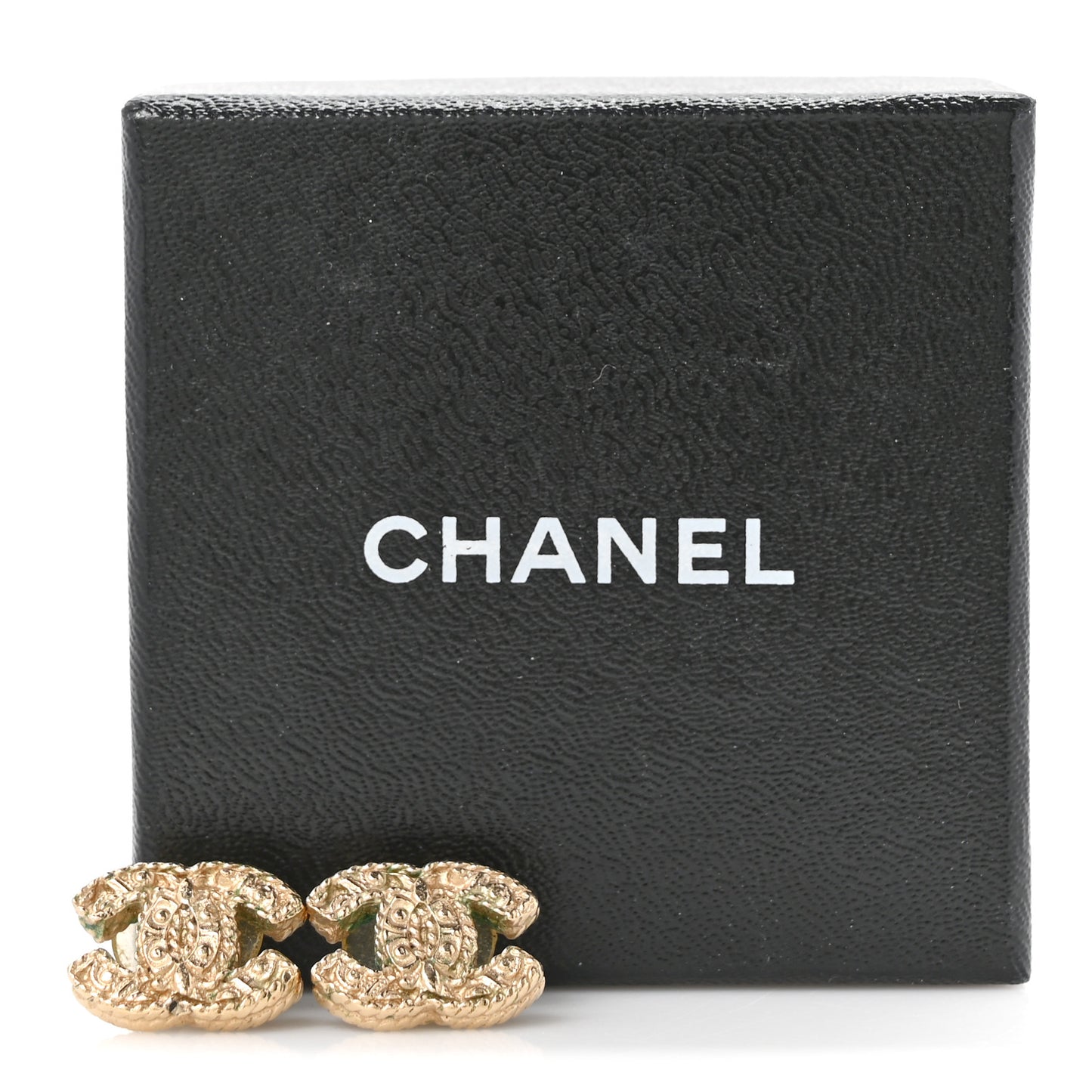 Metal Textured CC Earrings Gold