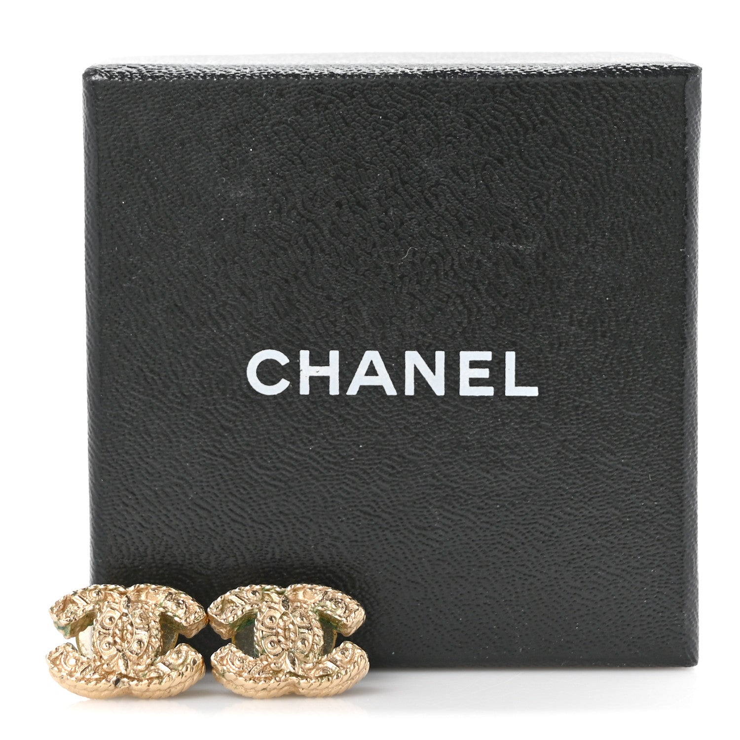 Chanel Metal Textured CC Earrings Gold 5 of 5