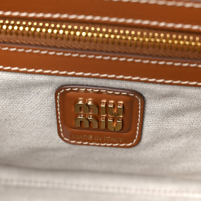 Miu Miu Canvas Calfskin Striped Large Beau Top Handle Bag Naturale Brandy 5 of 8