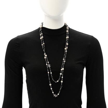 Chanel Pearl Crystal Bead CC Long Necklace Black 2 of 6