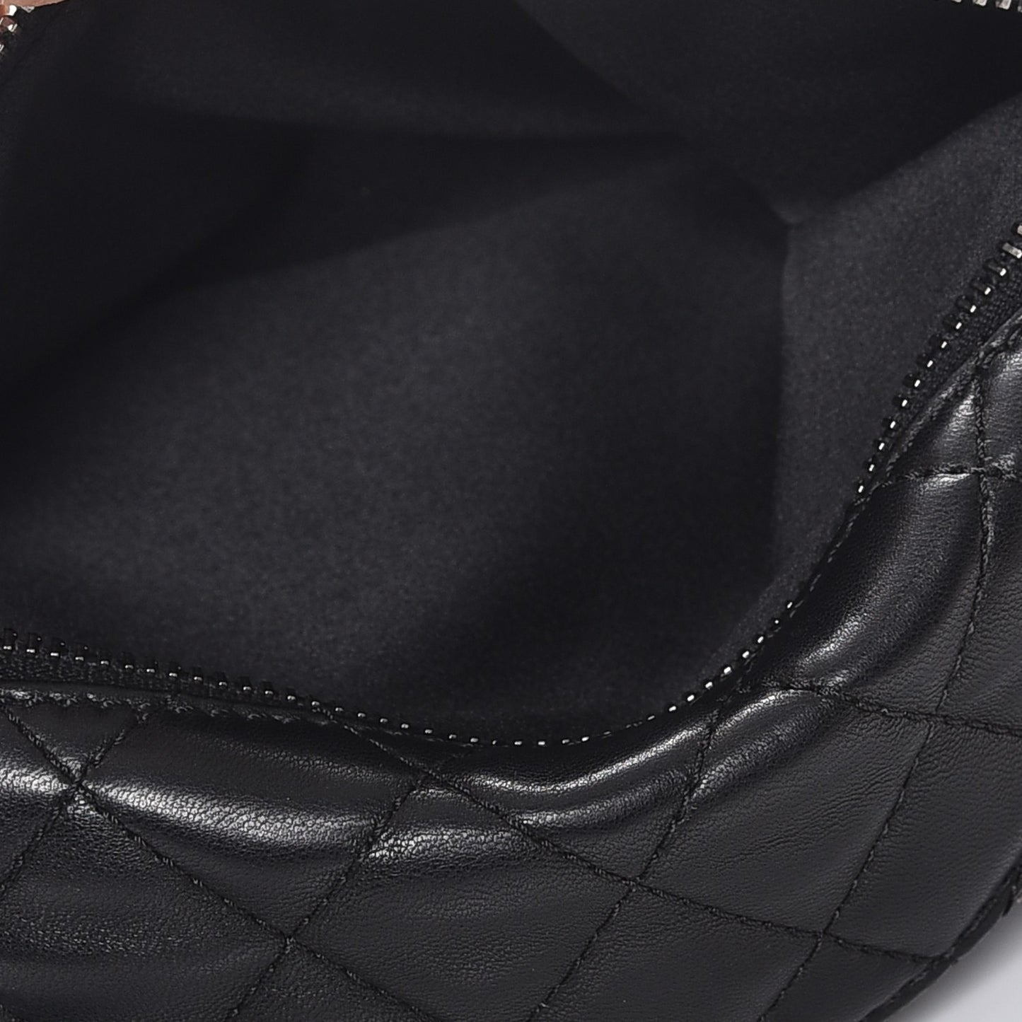 Lambskin Quilted Banane Waist Bag Fanny Pack Black