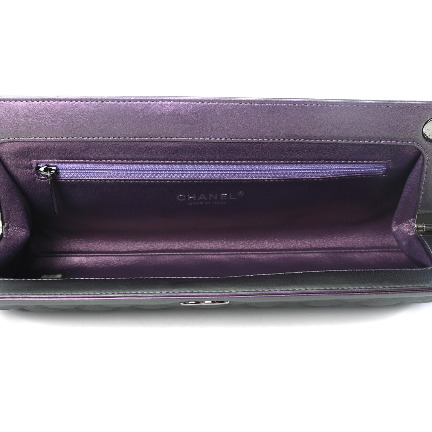 Iridescent Lambskin Quilted Clutch Dark Purple