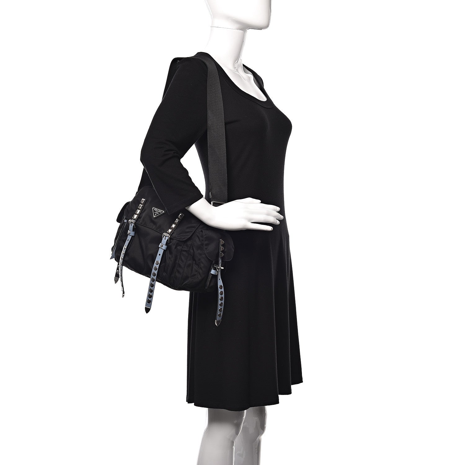 Prada Nylon New Vela Studded Messenger Black Astrale 2 of 13