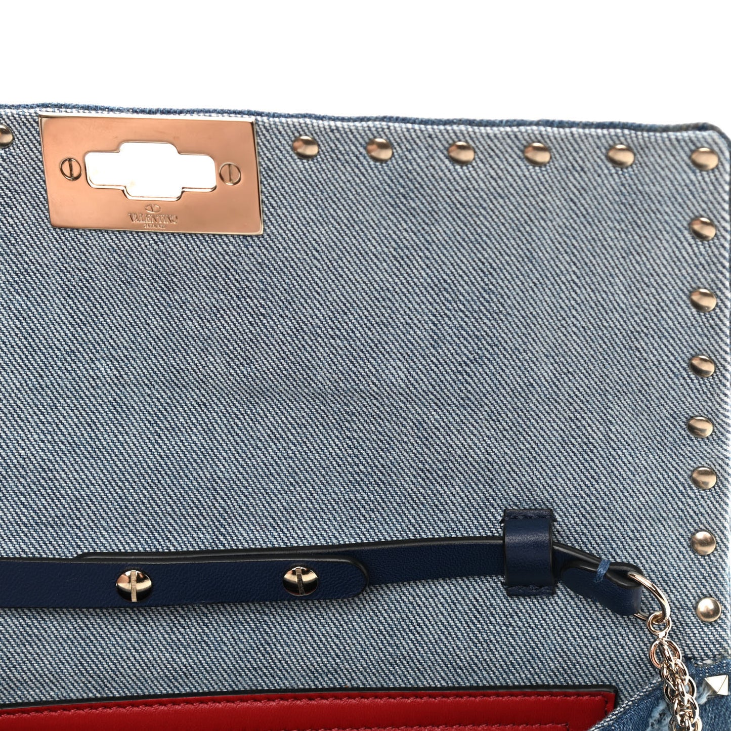Denim Rockstud Spike Wallet on Chain Blue
