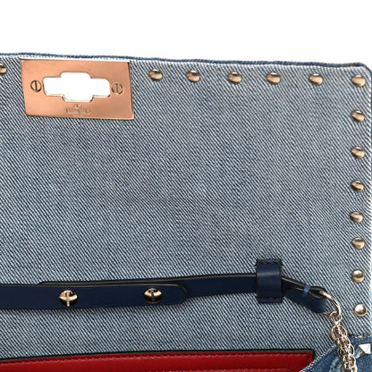 Valentino Garavani Denim Rockstud Spike Wallet on Chain Blue 16 of 16