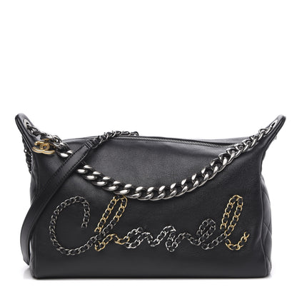 Chanel Calfskin Chain 20s Signature Hobo Black 1 of 12