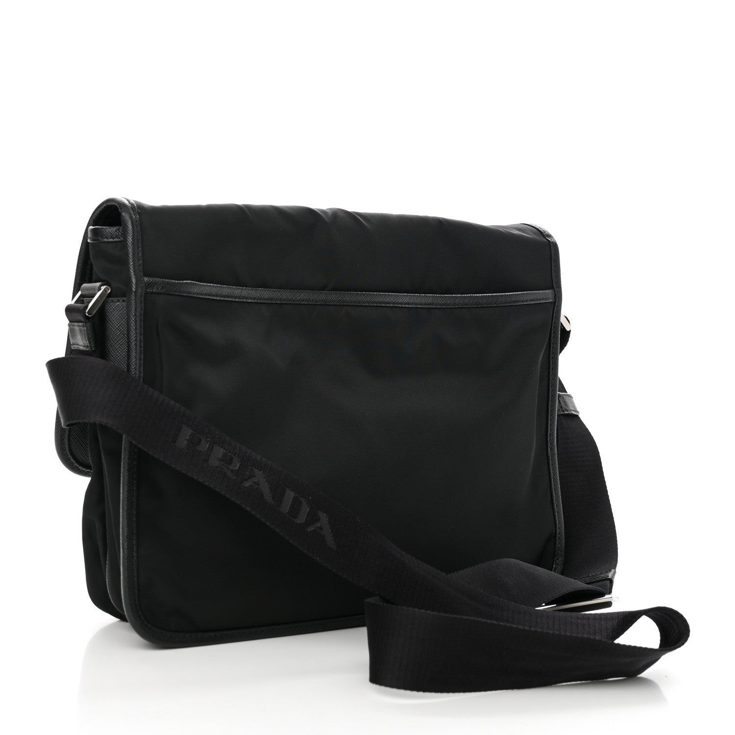 Prada Tessuto Nylon Saffiano Large Double Snap Buckle Messenger Bag Black 3 of 9