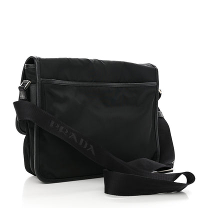 Prada Tessuto Nylon Saffiano Large Double Snap Buckle Messenger Bag Black 3 of 9