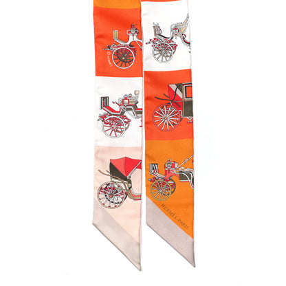 Hermes Silk Les Voitures Exquises Twilly Orange Beige Kaki 2 of 5