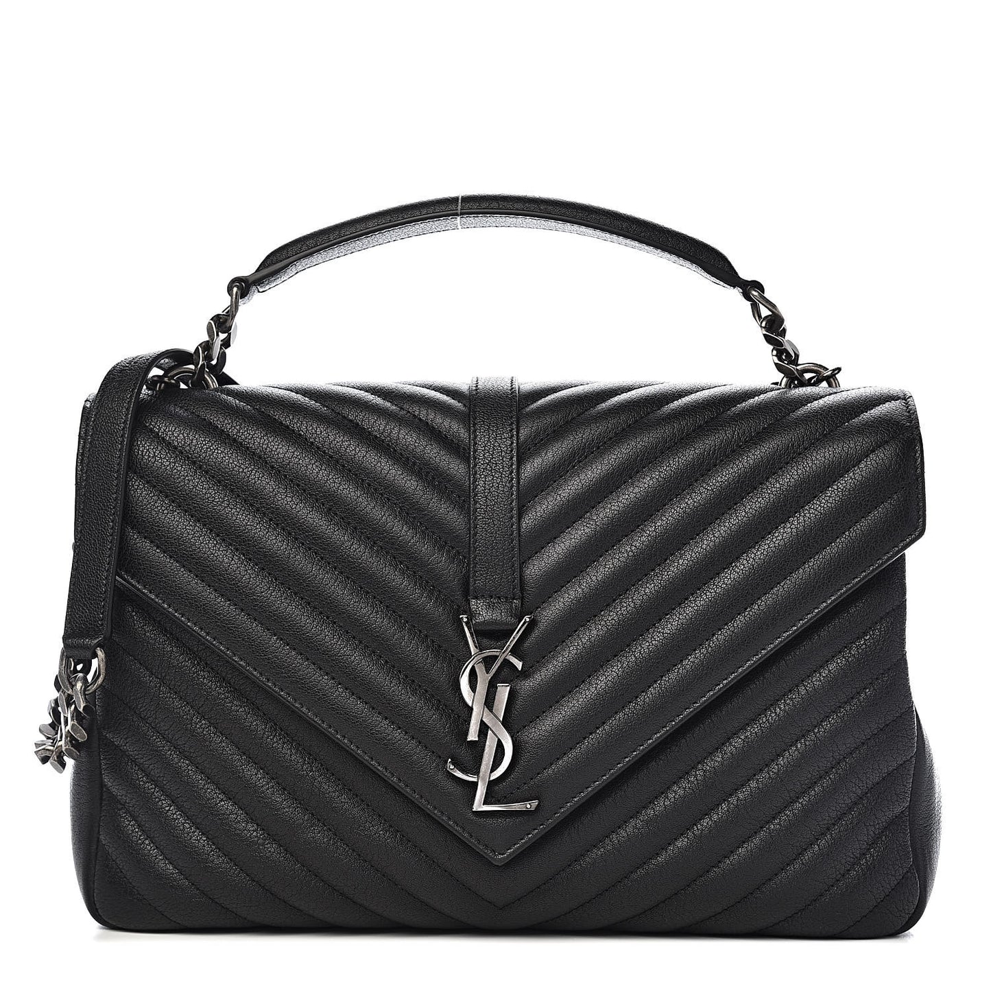 Sheepskin Matelasse Chevron Monogram Large College Satchel Black