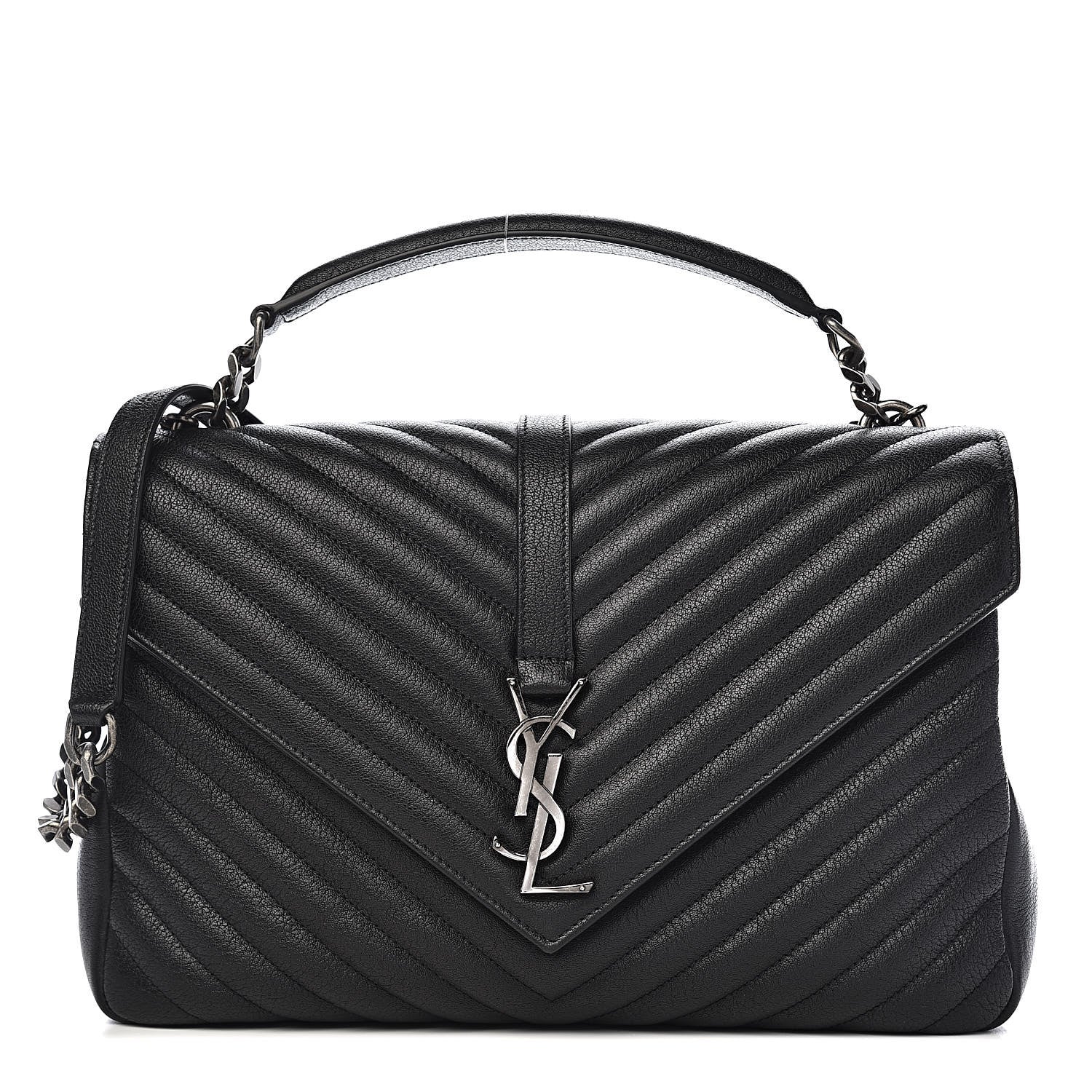 Saint Laurent Sheepskin Matelasse Chevron Monogram Large College Satchel Black 1 of 10