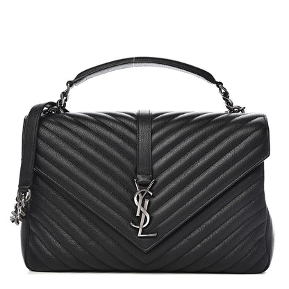 Saint Laurent Sheepskin Matelasse Chevron Monogram Large College Satchel Black 1 of 10