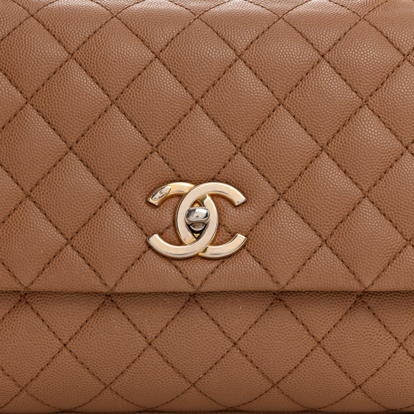 Caviar Lizard Embossed Quilted Small Coco Handle Flap Beige