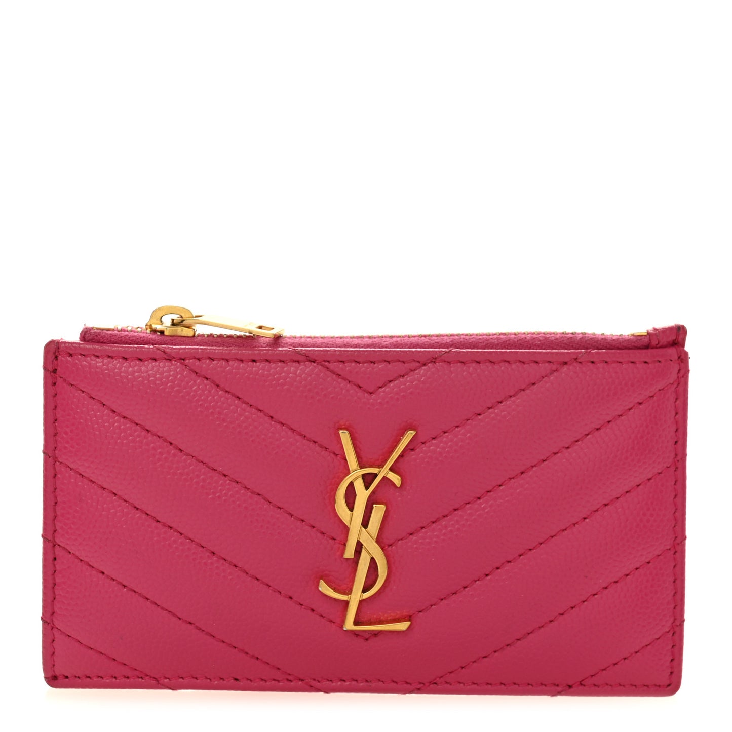 Grain De Poudre Matelasse Chevron Monogram Fragments Zippered Card Case Fresh Fuxia