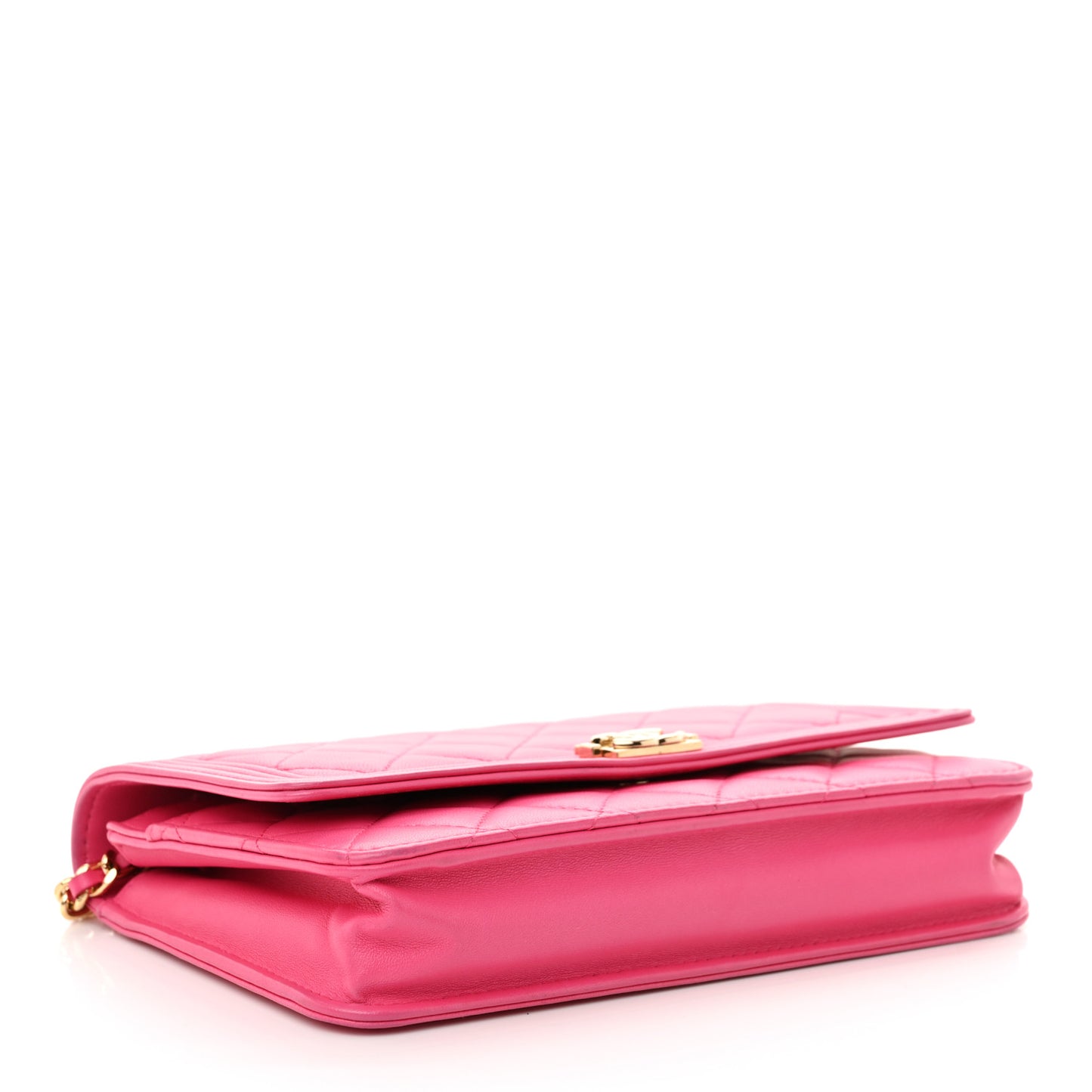 Lambskin Quilted Boy Wallet On Chain WOC Dark Pink
