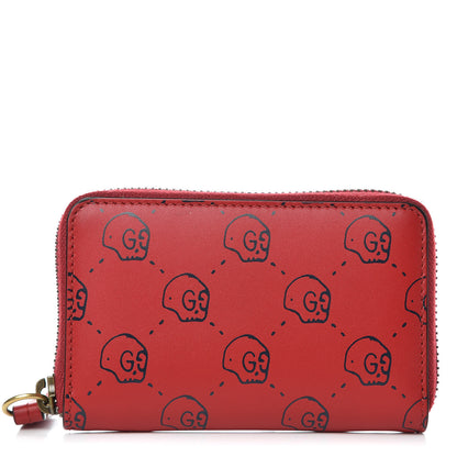 Gucci Calfskin GucciGhost Hamlet Skull Zip Around Card Case Hibiscus Red 1 of 8