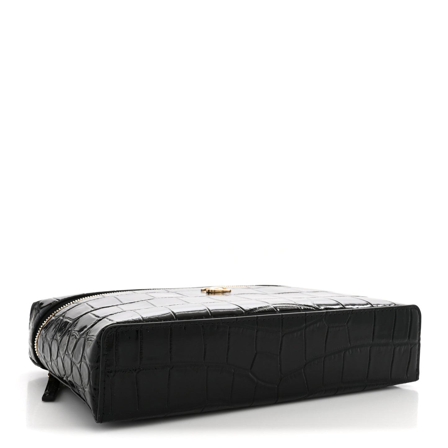 Calfskin Crocodile Embossed Slim Vanity Case With Chain  Black