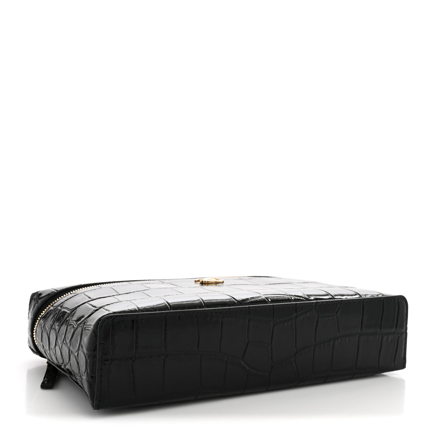Chanel Calfskin Crocodile Embossed Slim Vanity Case With Chain  Black 3 of 9