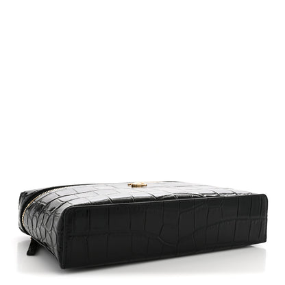 Chanel Calfskin Crocodile Embossed Slim Vanity Case With Chain  Black 3 of 9