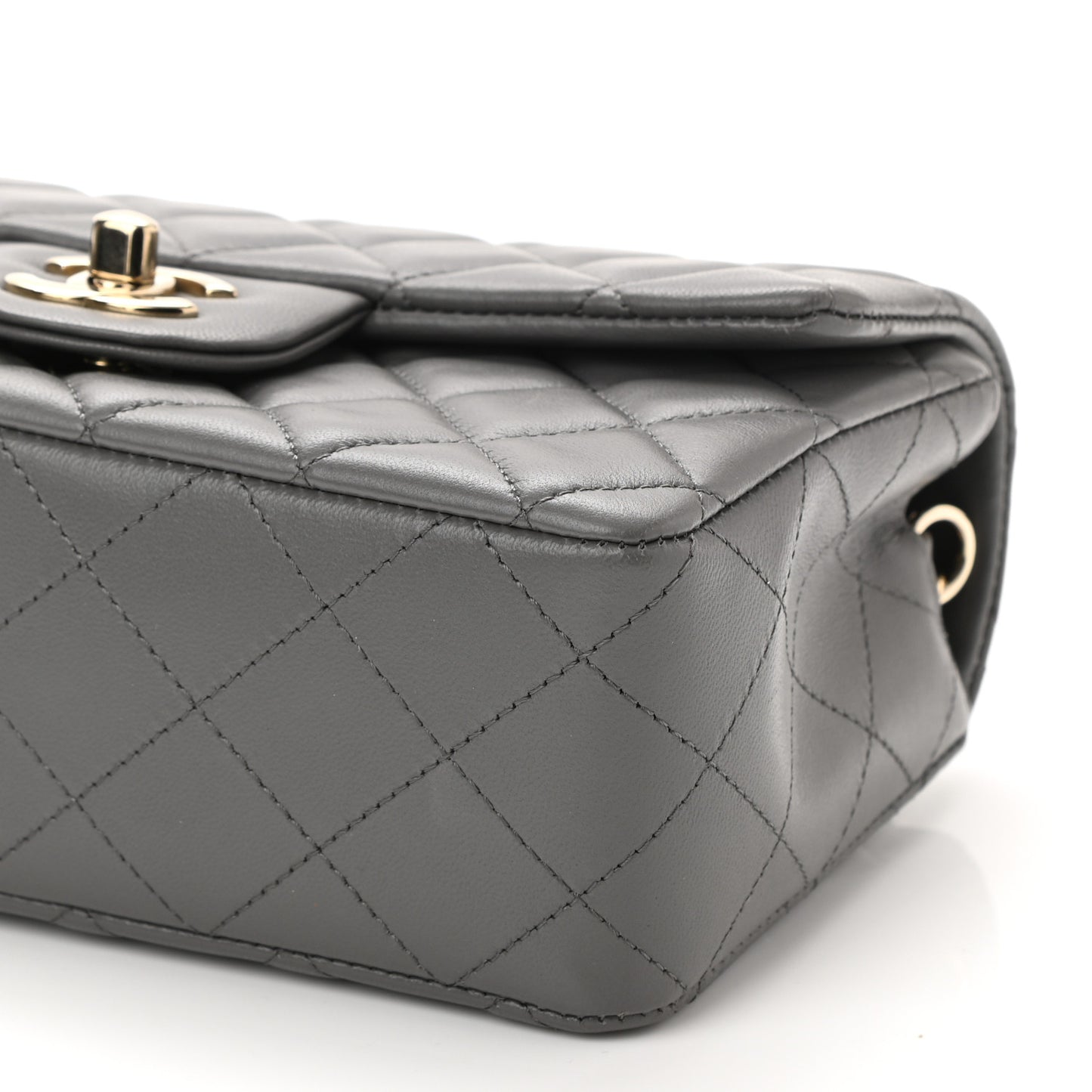 Lambskin Quilted Mini Rectangular Flap Dark Grey