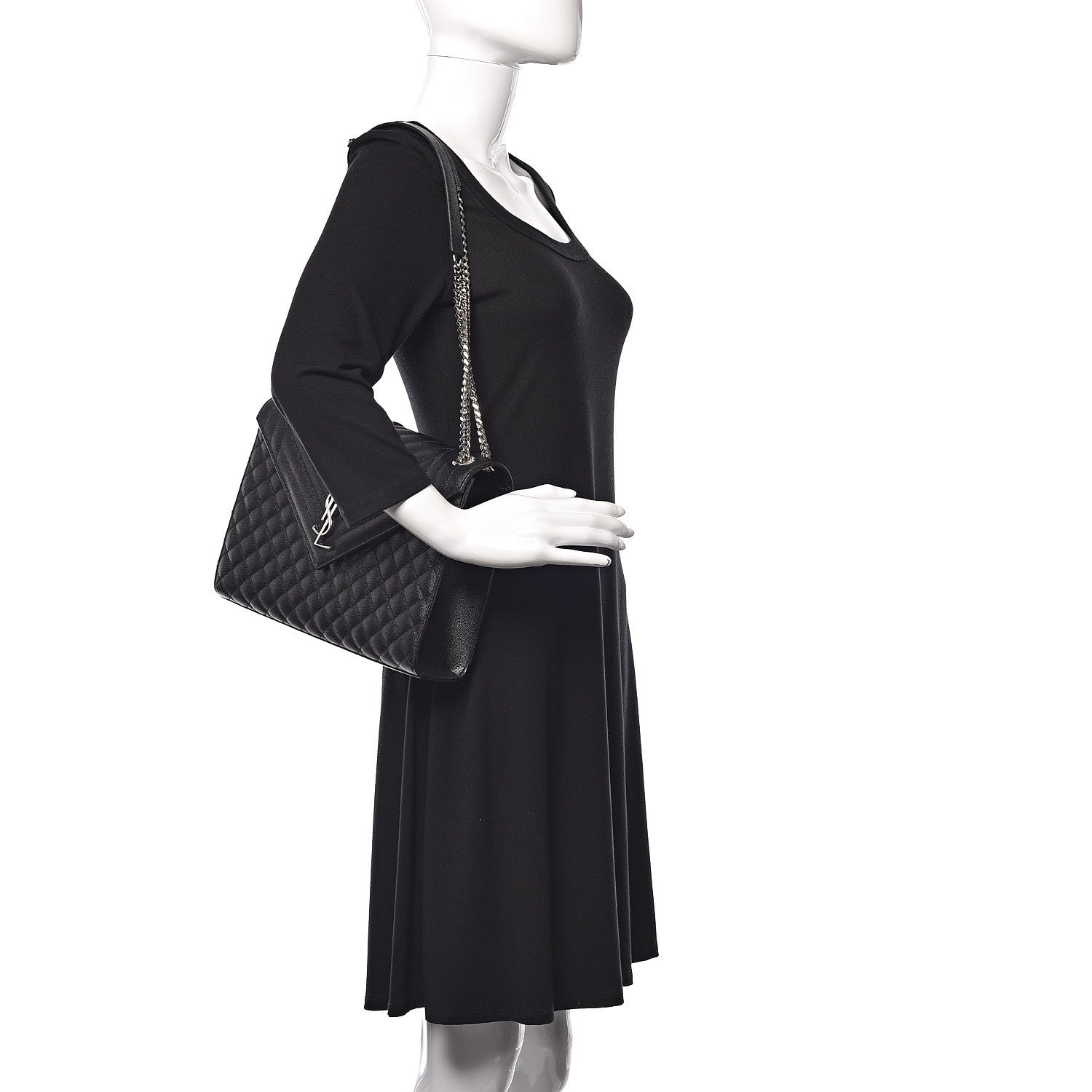 Saint Laurent Grain De Poudre Large Tri-Quilt Monogram Satchel Black 3 of 10