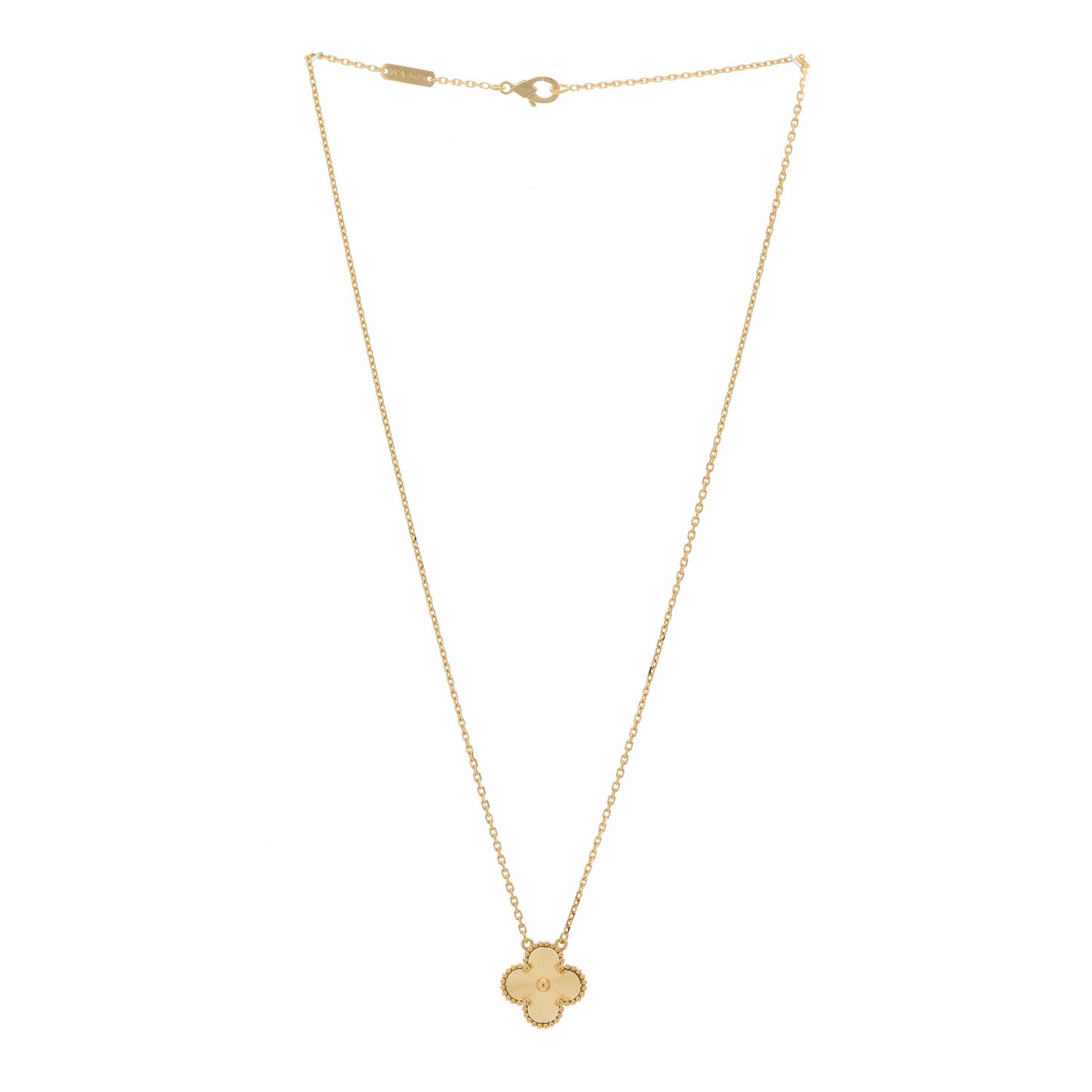 18K Yellow Gold Guilloche Vintage Alhambra Pendant Necklace