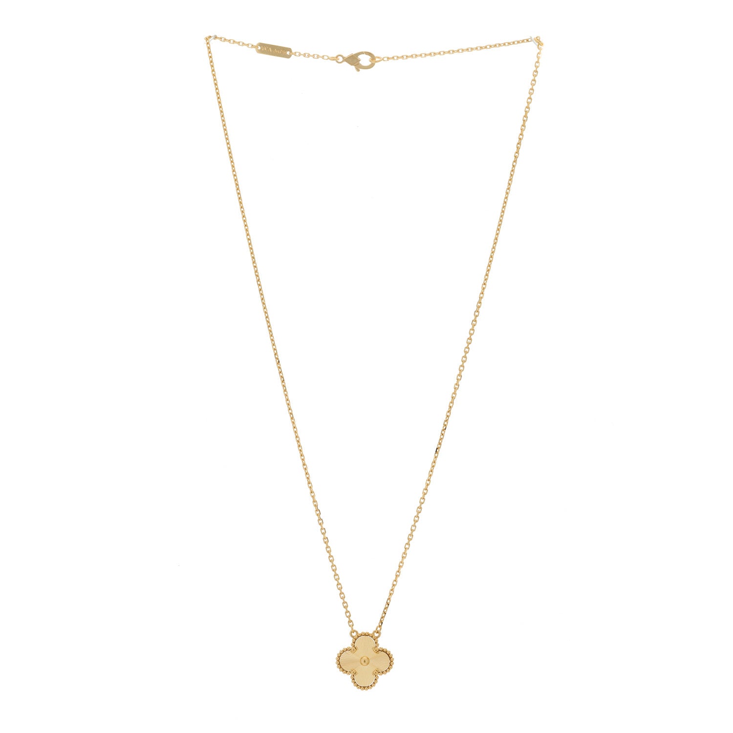 Van Cleef & Arpels 18K Yellow Gold Guilloche Vintage Alhambra Pendant Necklace 3 of 6