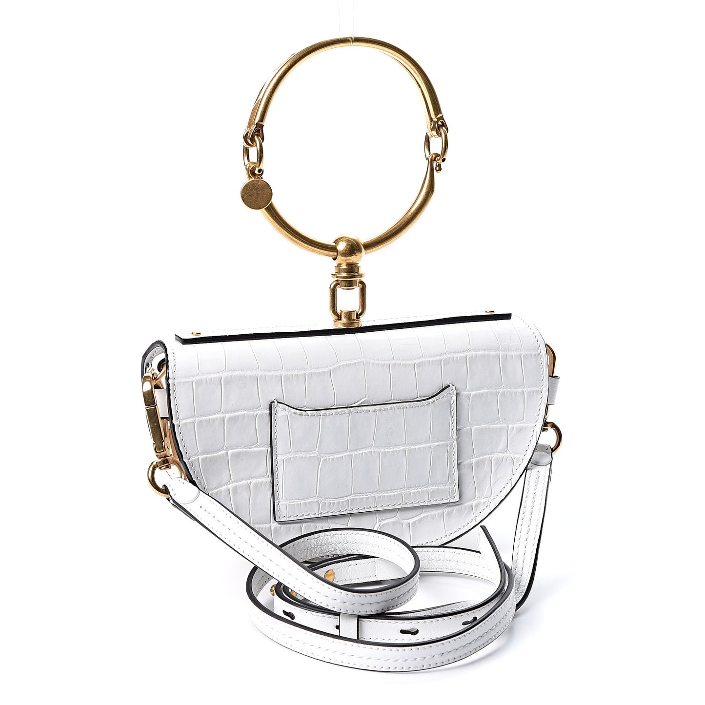 Calfskin Crocodile Embossed Small Nile Bracelet Minaudiere Bag White