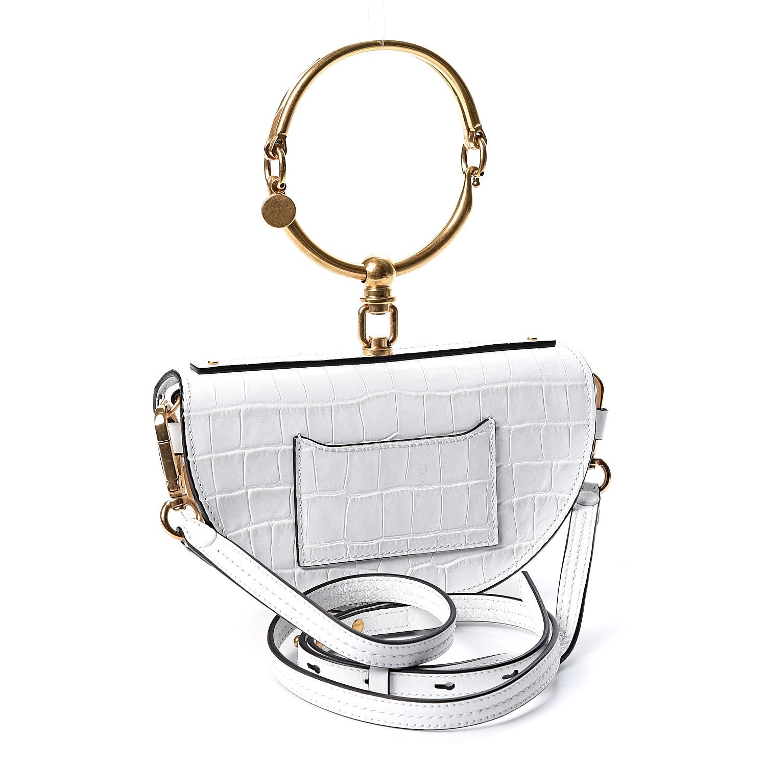 Chloe Calfskin Crocodile Embossed Small Nile Bracelet Minaudiere Bag White 2 of 8