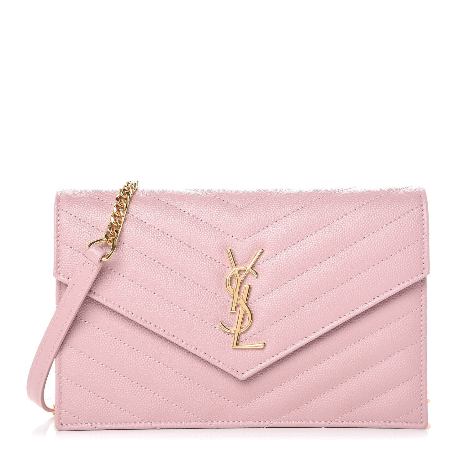 Grain De Poudre Matelasse Chevron Monogram Envelope Chain Wallet Tender Pink