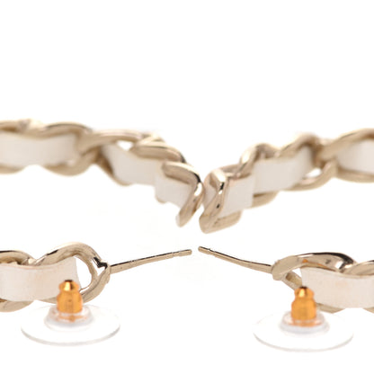 Chanel Lambskin Pearl More Is More CC Chain Hoop Earrings Matte Gold White 3 of 4