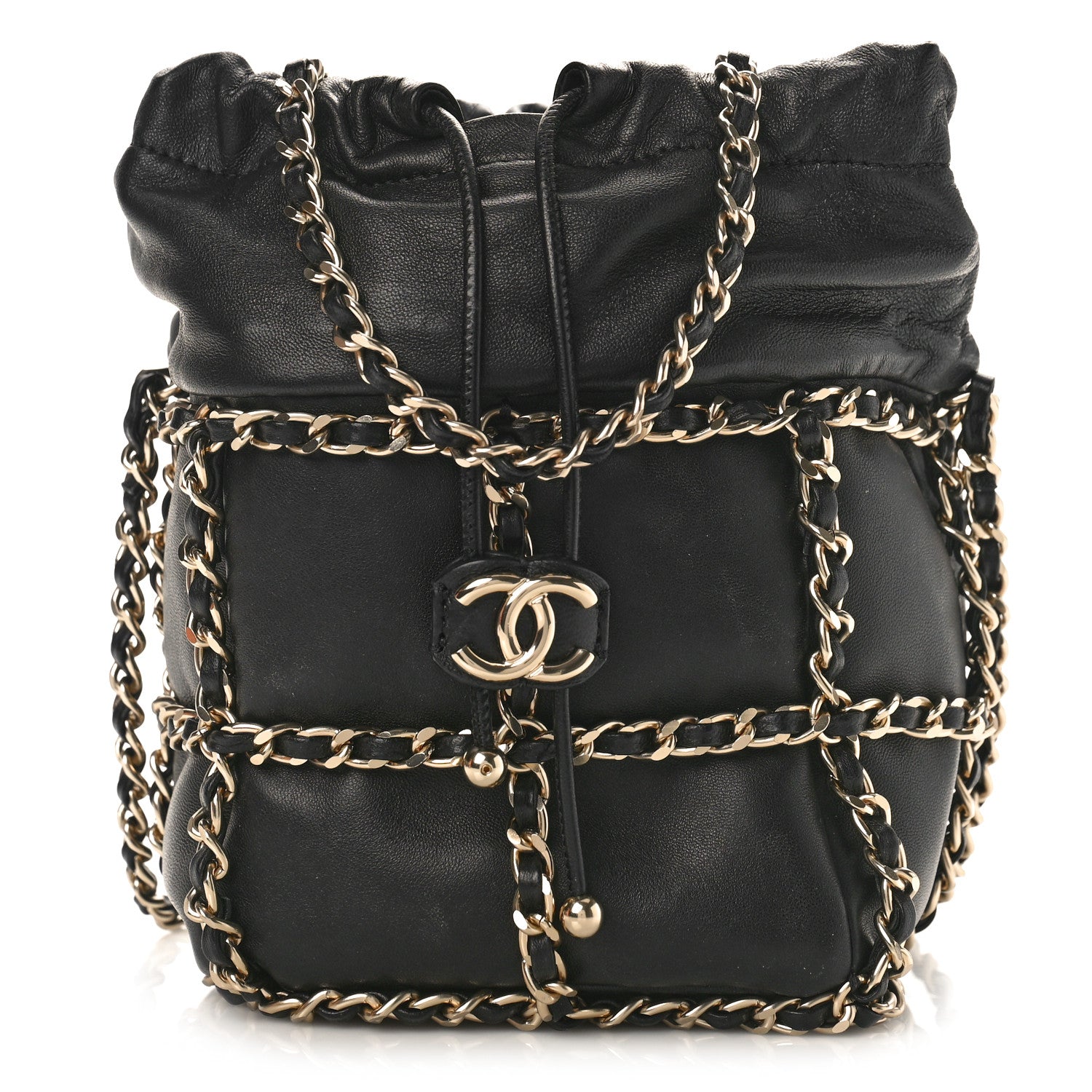 Chanel Lambskin Bucket Chain Drawstring Bag Black 1 of 9