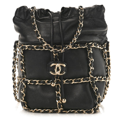 Chanel Lambskin Bucket Chain Drawstring Bag Black 1 of 9