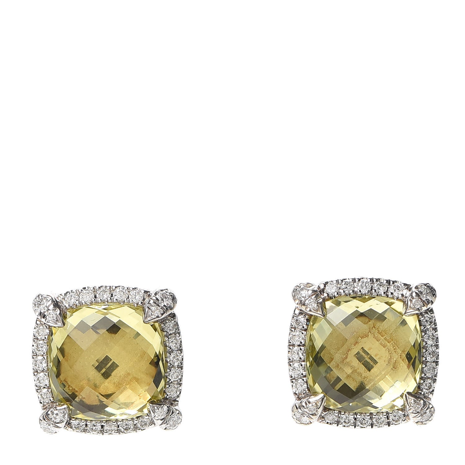 David Yurman Sterling Silver Diamond Lemon Citrine 9mm Chatelaine Earrings 1 of 4