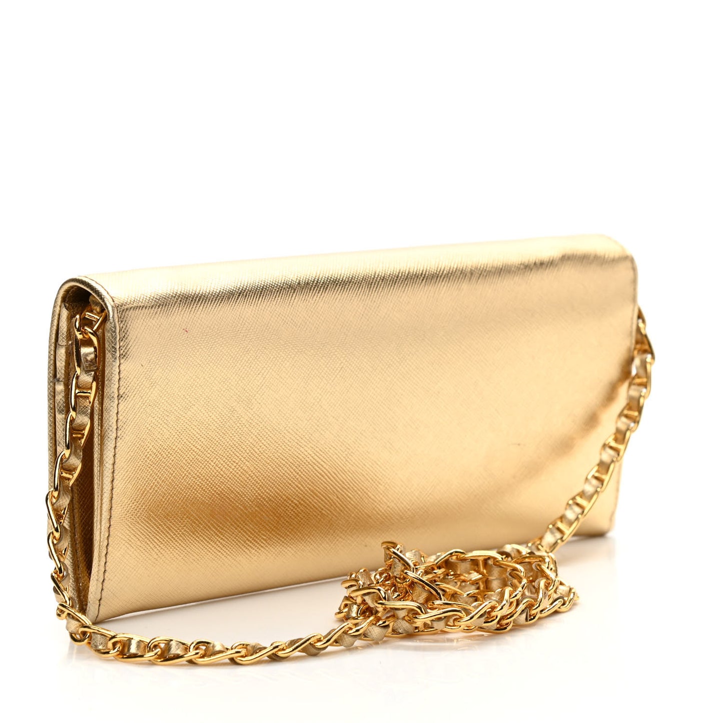 Metallic Saffiano Metal Chain Wallet Platino