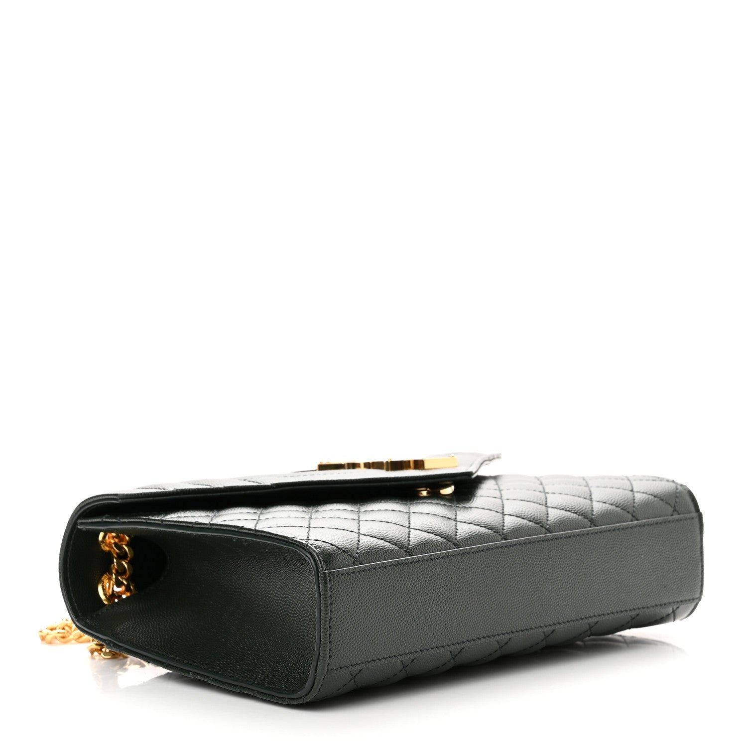Saint Laurent Grain De Poudre Textured Mixed Matelasse Medium Triquilt Monogram Satchel Vert Fonce 4 of 9
