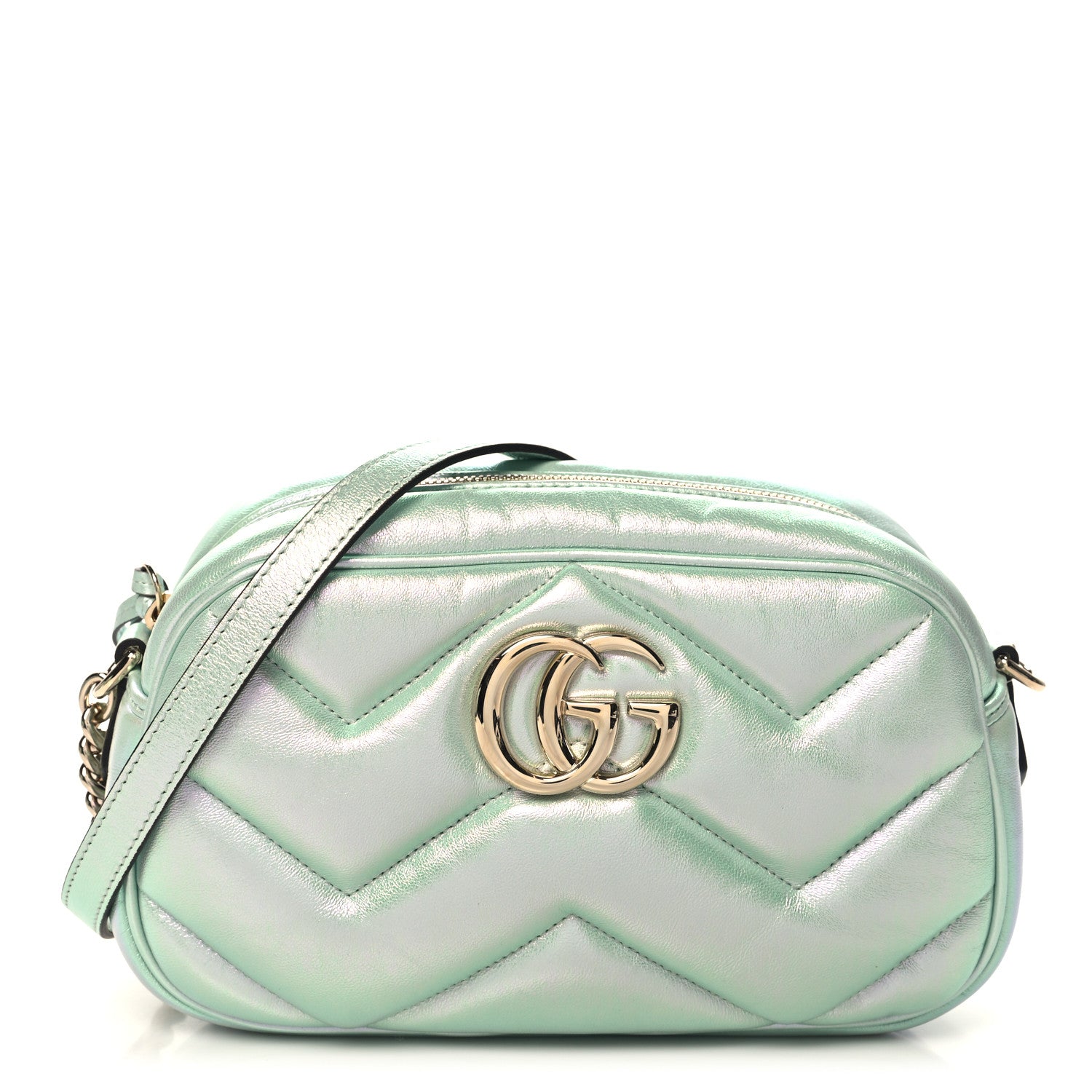 Gucci Iridescent Nappa Chevron Matelasse Small GG Marmont Chain Shoulder Bag Iridescent Salvy Green 1 of 10