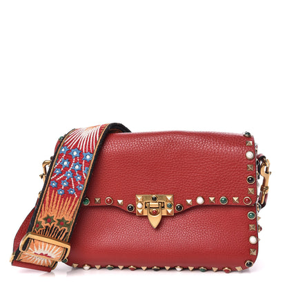 Valentino Garavani Calfskin Enchanted Wonderland Medium Guitar Strap Rockstud Rolling Flap Saddle Bag Rosso Valentino 1 of 12